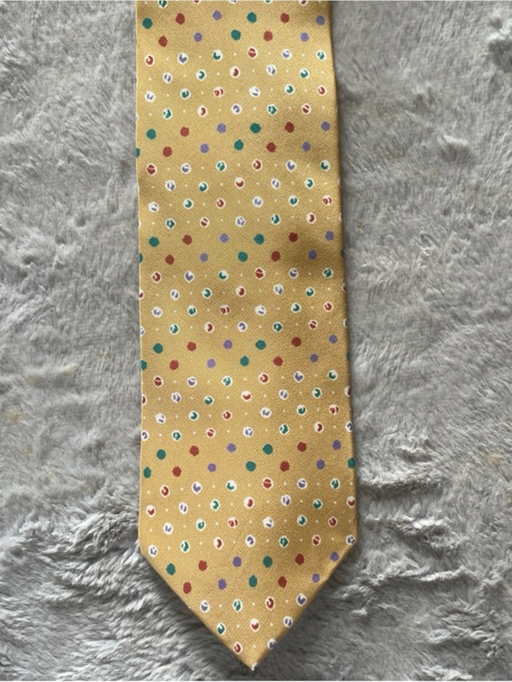 Yukiko Gold Tie with Red, Green, Purple and White Dot Pattern